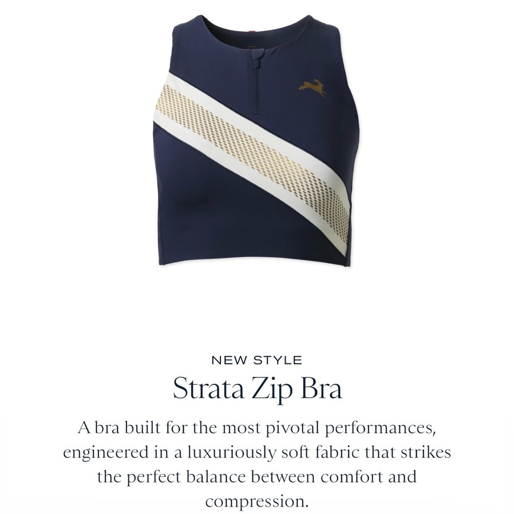 TRACKSMITH Strata Zip Bra Navy Ivory Gold - Size XS
